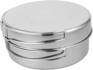 Portable Camping Cookware Kit 4-Piece Set: Stainless Steel Pot Pan Bowl Plate for Hiking Backpacking and Picnics