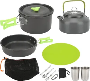 Portable Camping Cookware Mess Kit for Backpacking, Lightweight and Compact, Self Rebounding Handle Pots and Pans, Hard Oxidized Aluminum Material, to Carry and Store,