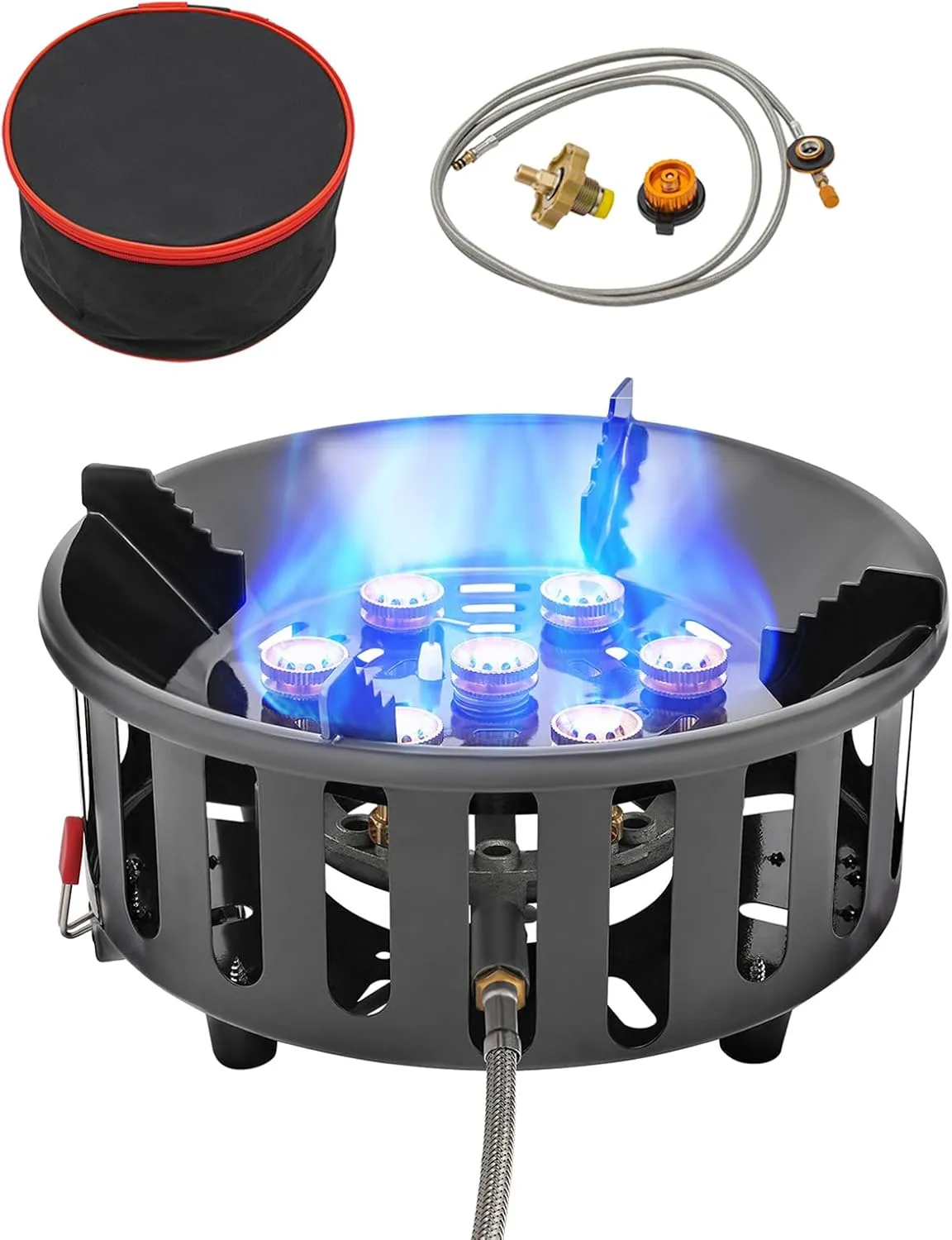 Portable Camping Stove Gas Cooking Burner, 71654.97 BTU Camp Stove, Small Single Propane Butane Burner with Steel Braided Hose Outdoor Burner for Emergency,Outdoor, Hiking,Picnic
