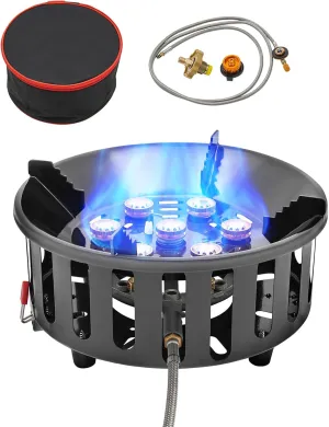 Portable Camping Stove Gas Cooking Burner, 71654.97 BTU Camp Stove, Small Single Propane Butane Burner with Steel Braided Hose Outdoor Burner for Emergency,Outdoor, Hiking,Picnic