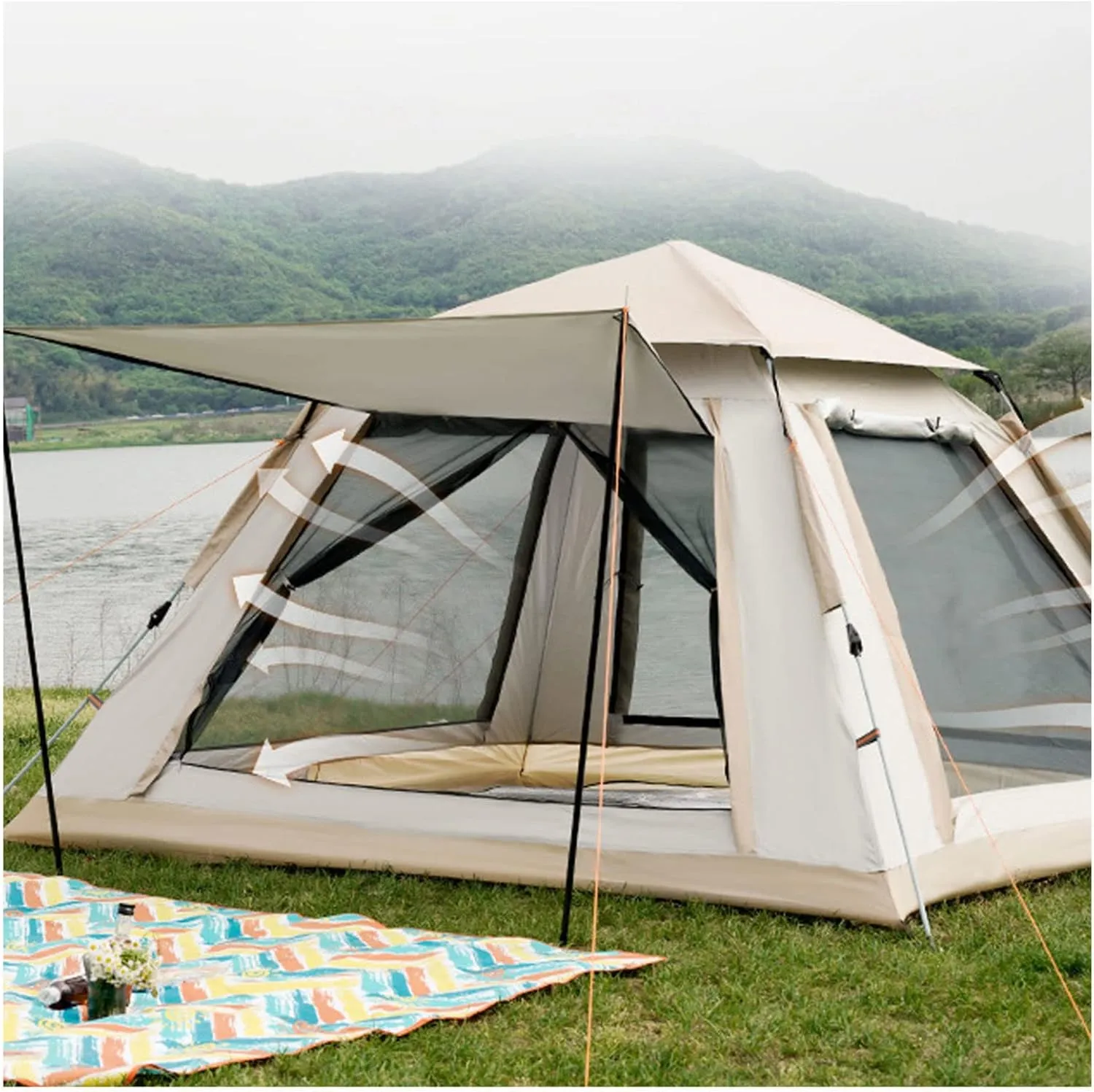 Portable Campitent Double Doors and Four,Waterproof 4 Man Tent, Practical Sturdy Pop up Tents Camping, for Family Camping,Hikiparty 4 People