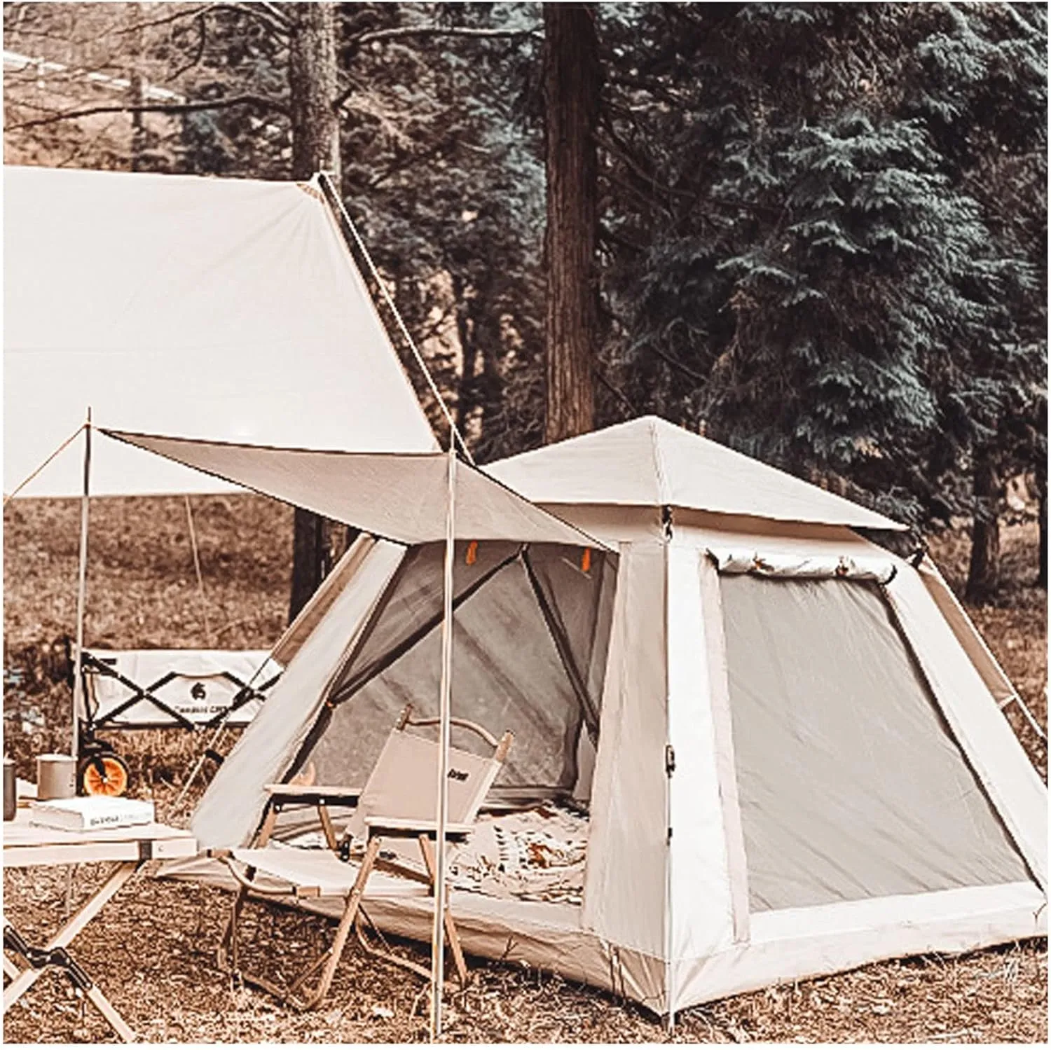 Portable Campitents Family 4 People Pop Open in 3 Seconds,Double Doors and Four Tunnel Tents Stable Sturdy a Frame Tent Ideal for Campiin The Garden