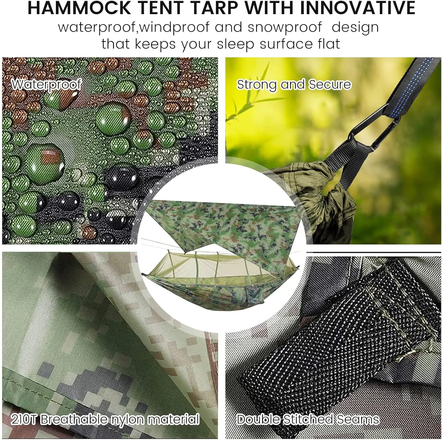Portable Double Camping Hammock,2 Person Nylon Parachute Hammock with Mos-Quito Net Outdoor Hammocks Tent with Waterproof Rainfly Awning for Outdoors Camping Backpacking Hiking Travel
