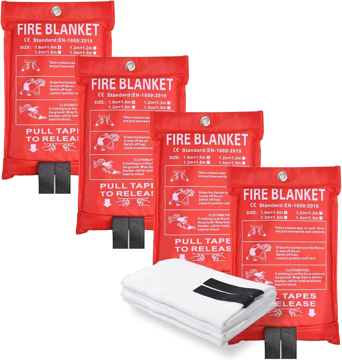 Portable Fire Retardant Blanket - 4 Pack Kitchen & Grill Fire Suppressor, Office Fireproof (39 in X 39 in)