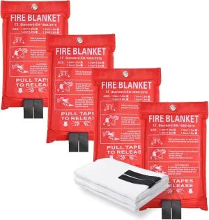 Portable Fire Retardant Blanket - 4 Pack Kitchen & Grill Fire Suppressor, Office Fireproof (39 in X 39 in)