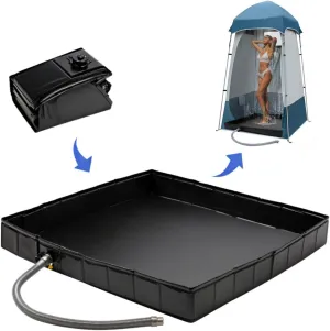 Portable Shower Pan, 41" x 41" x 5" Foldable Outdoor Camping Shower Stall Base with Drain, Ideal for RV Shower Tent Awning Enclosure