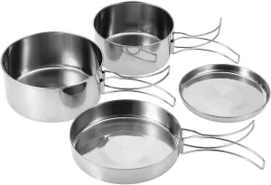 Portable Stainless Steel Cookware Set, Camping Mess Kit, Stainless Steel Camping Cookware for Camping or Other Outdoor Occasions