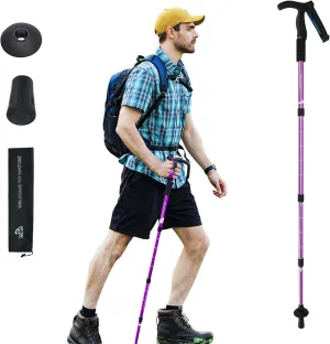 Portable Trekking Pole Aluminum Alloy 4-Section Telescopic Hiking Pole with Secure Lock System & Extended Foam Grips Durable Ultralight Walking Stick for Hiking