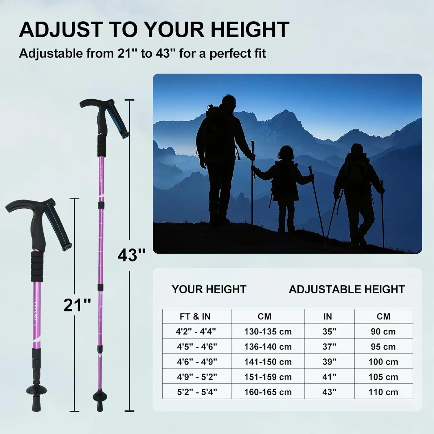 Portable Trekking Pole Aluminum Alloy 4-Section Telescopic Hiking Pole with Secure Lock System & Extended Foam Grips Durable Ultralight Walking Stick for Hiking