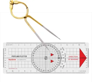 Portland Course Plotter Navigation Divider Kit Marine Sailing Nautical Protractor Single Handed Straight Divider Solid Brass 8"", Transparent