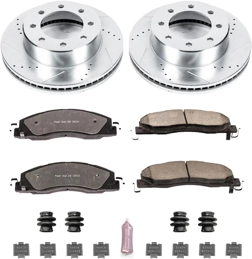 Power Stop Brake Kit For 2011-2018 Ram 2500 Ram 3500 8 Lug - Front Truck & Tow Carbon Fiber Ceramic Brake Pads and Drilled and Slotted Brake Rotors Replacement, K5411-36