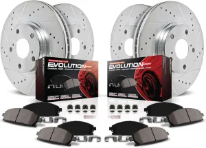 Power Stop K5450 Front and Rear Z23 Carbon Fiber Brake Pads with Drilled & Slotted Brake Rotors Kit For Ford Mustang 2011-2014 [Model Specific]