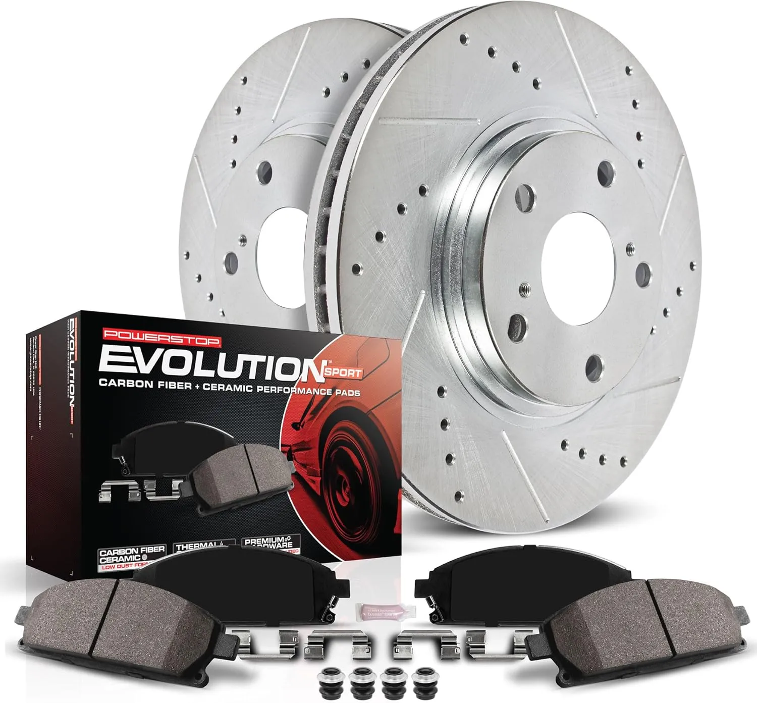Power Stop K5732 Rear Z23 Carbon Fiber Brake Pads with Drilled & Slotted Brake Rotors Kit For BMW M3 2001-2006 [Model Specific]