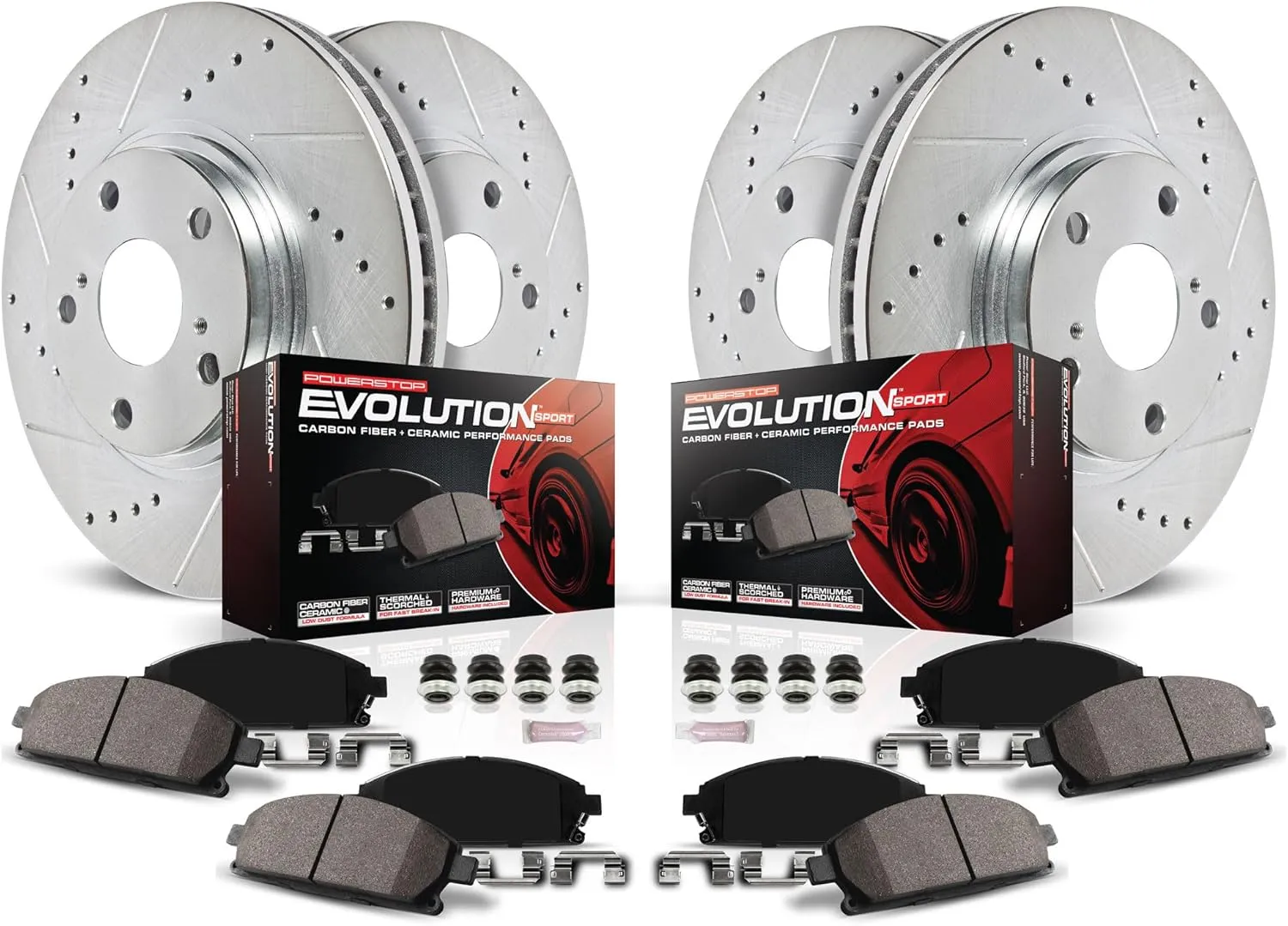 Power Stop K7610 Front and Rear Z23 Carbon Fiber Brake Pads with Drilled & Slotted Brake Rotors Kit For Mazda CX-9 2016-2023 [Model Specific]