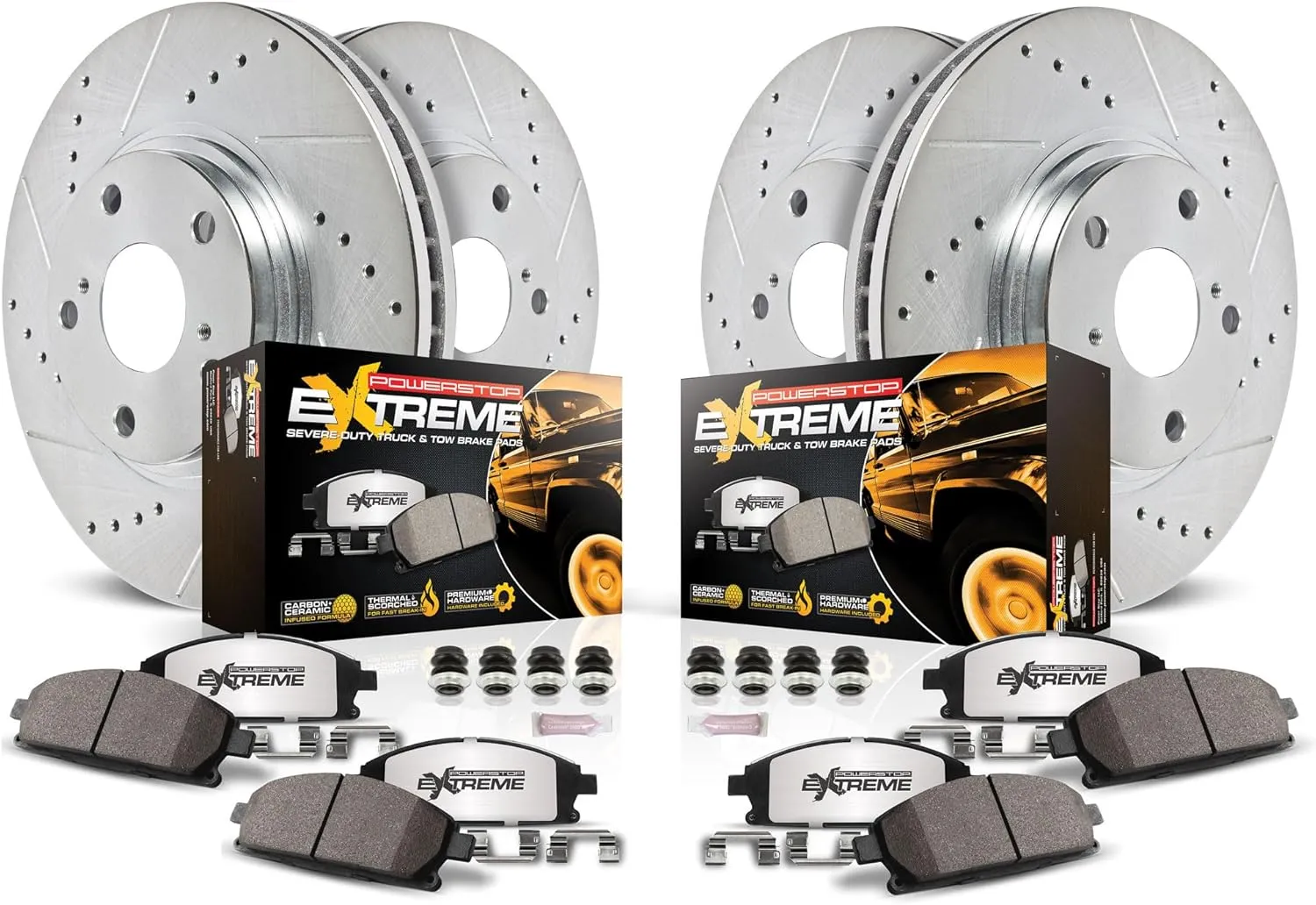 Power Stop K8171-36 Front and Rear Z36 Truck & Tow Brake Kit, Carbon Fiber Ceramic Brake Pads and Drilled Slotted Brake Rotors For Escalade Chevy Silverado 1500 Suburban Tahoe Sierra 1500 Yukon