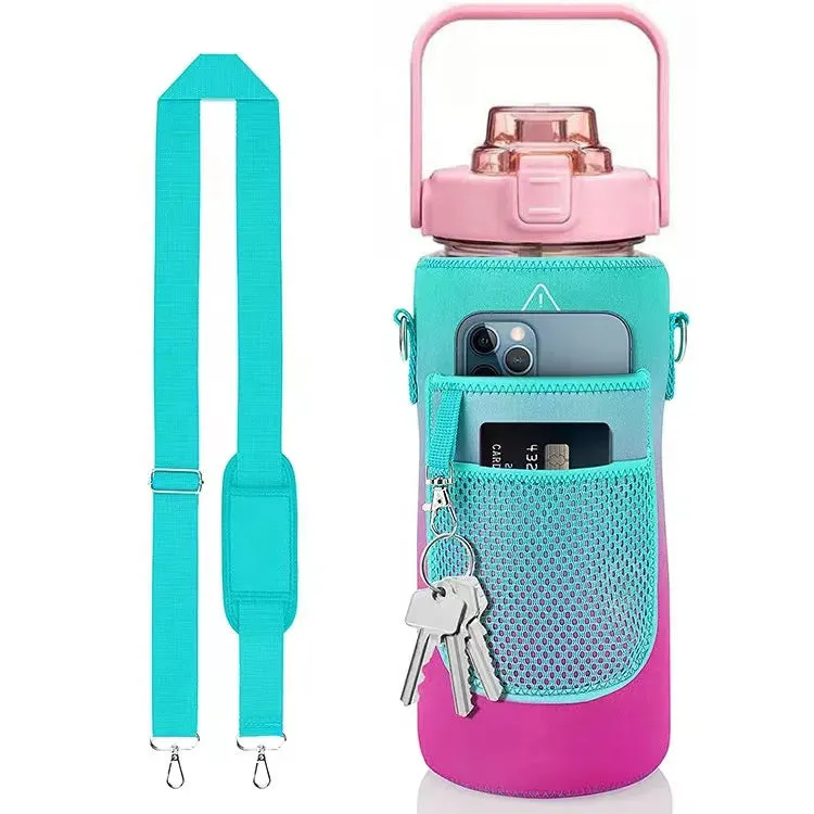 Premium 2L Water Bottle Sleeve with Pop-Up Straw – Leakproof Half Gallon Jug, Insulated Holder, Storage Pockets for Phone, Cards & Keys, Ideal for Gym, Workout & Sports