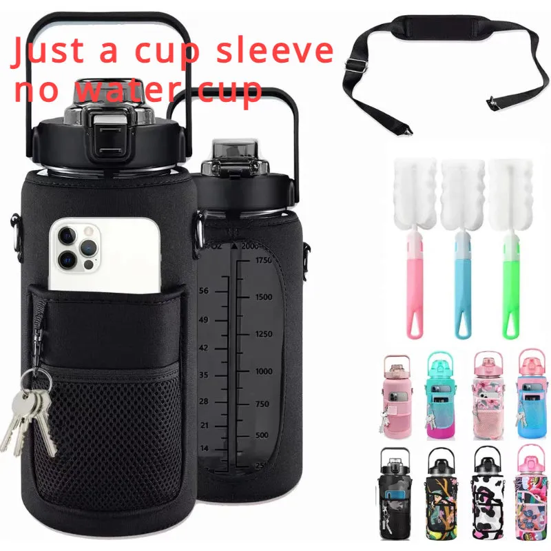 Premium 2L Water Bottle Sleeve with Pop-Up Straw – Leakproof Half Gallon Jug, Insulated Holder, Storage Pockets for Phone, Cards & Keys, Ideal for Gym, Workout & Sports