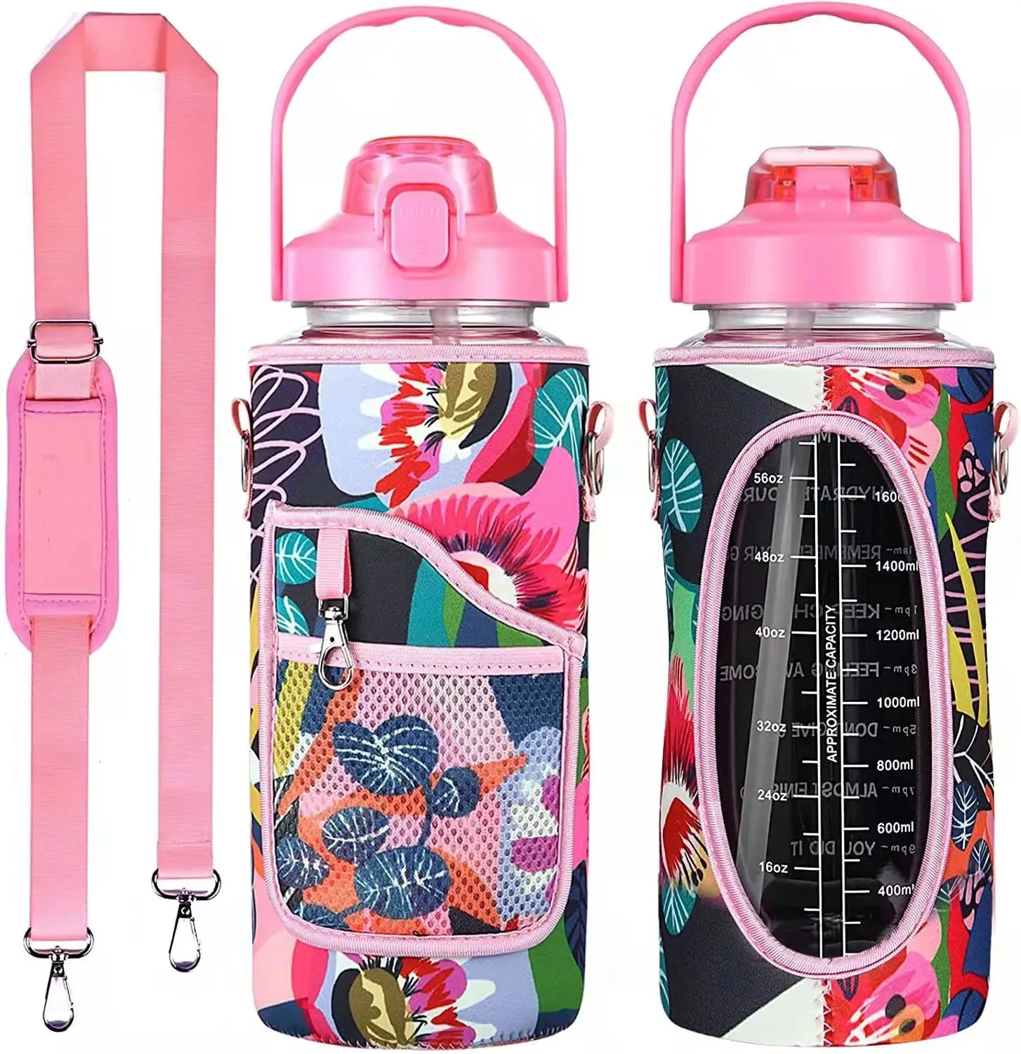 Premium 2L Water Bottle Sleeve with Pop-Up Straw – Leakproof Half Gallon Jug, Insulated Holder, Storage Pockets for Phone, Cards & Keys, Ideal for Gym, Workout & Sports