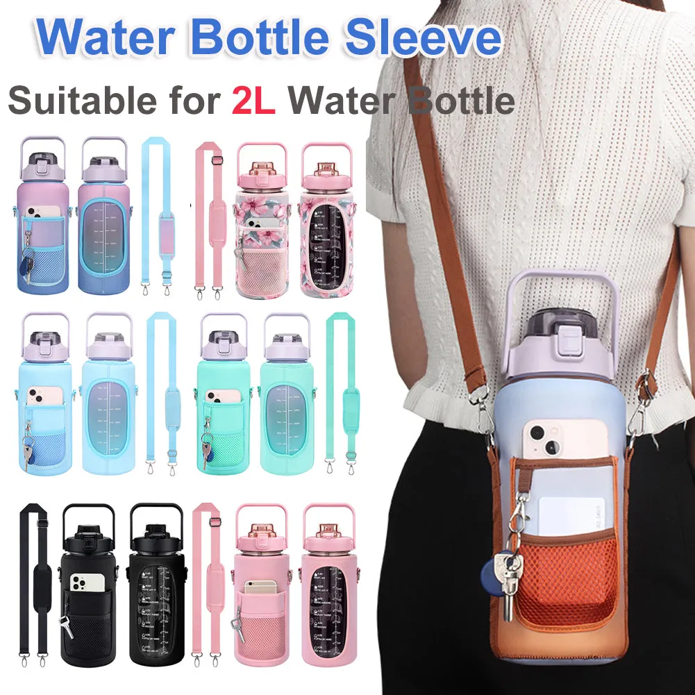 Premium 2L Water Bottle Sleeve with Pop-Up Straw – Leakproof Half Gallon Jug, Insulated Holder, Storage Pockets for Phone, Cards & Keys, Ideal for Gym, Workout & Sports