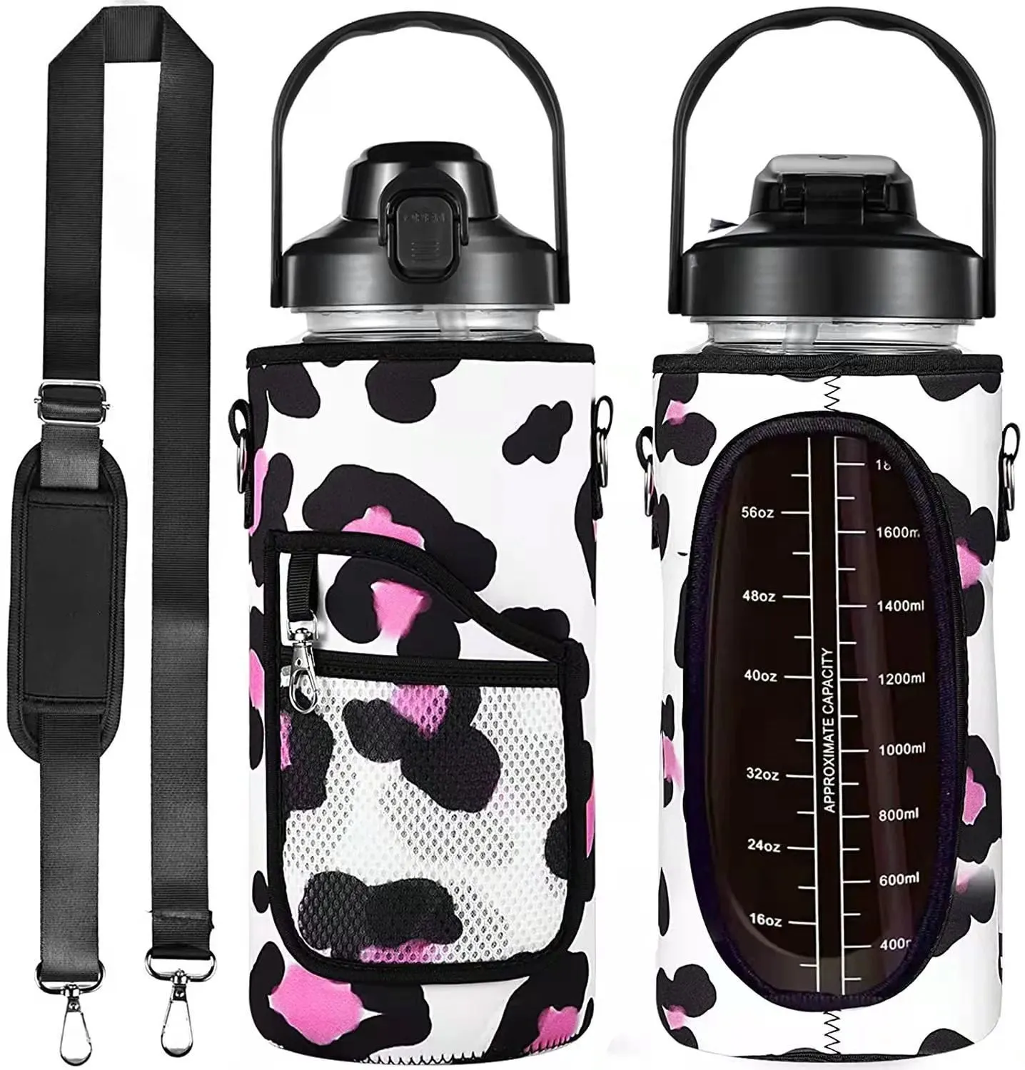Premium 2L Water Bottle Sleeve with Pop-Up Straw – Leakproof Half Gallon Jug, Insulated Holder, Storage Pockets for Phone, Cards & Keys, Ideal for Gym, Workout & Sports