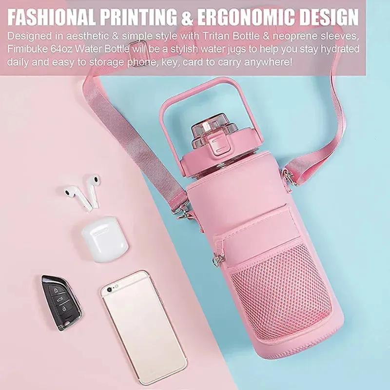 Premium 2L Water Bottle Sleeve with Pop-Up Straw – Leakproof Half Gallon Jug, Insulated Holder, Storage Pockets for Phone, Cards & Keys, Ideal for Gym, Workout & Sports