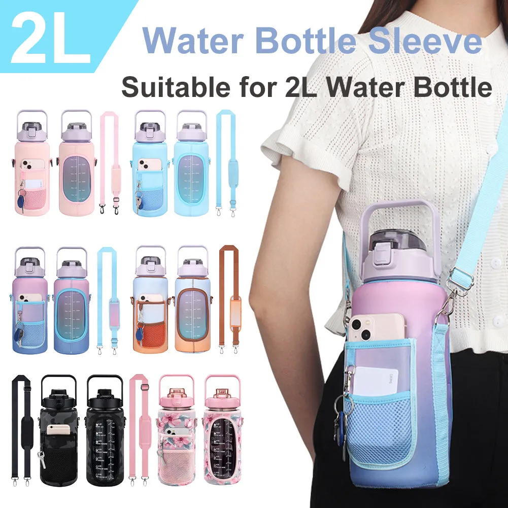 Premium 2L Water Bottle Sleeve with Pop-Up Straw – Leakproof Half Gallon Jug, Insulated Holder, Storage Pockets for Phone, Cards & Keys, Ideal for Gym, Workout & Sports