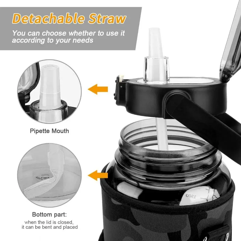 Premium 2L Water Bottle Sleeve with Pop-Up Straw – Leakproof Half Gallon Jug, Insulated Holder, Storage Pockets for Phone, Cards & Keys, Ideal for Gym, Workout & Sports