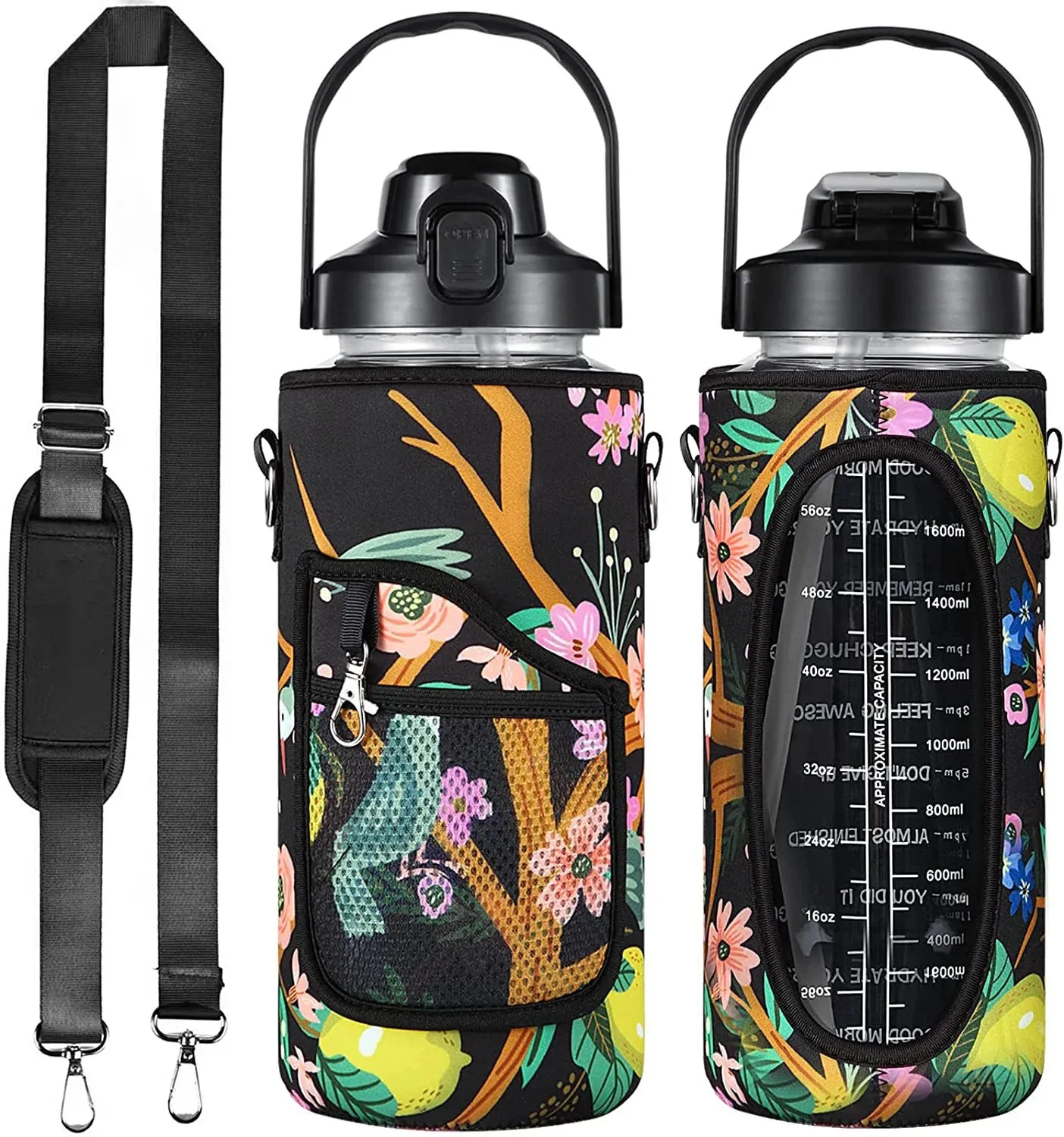 Premium 2L Water Bottle Sleeve with Pop-Up Straw – Leakproof Half Gallon Jug, Insulated Holder, Storage Pockets for Phone, Cards & Keys, Ideal for Gym, Workout & Sports
