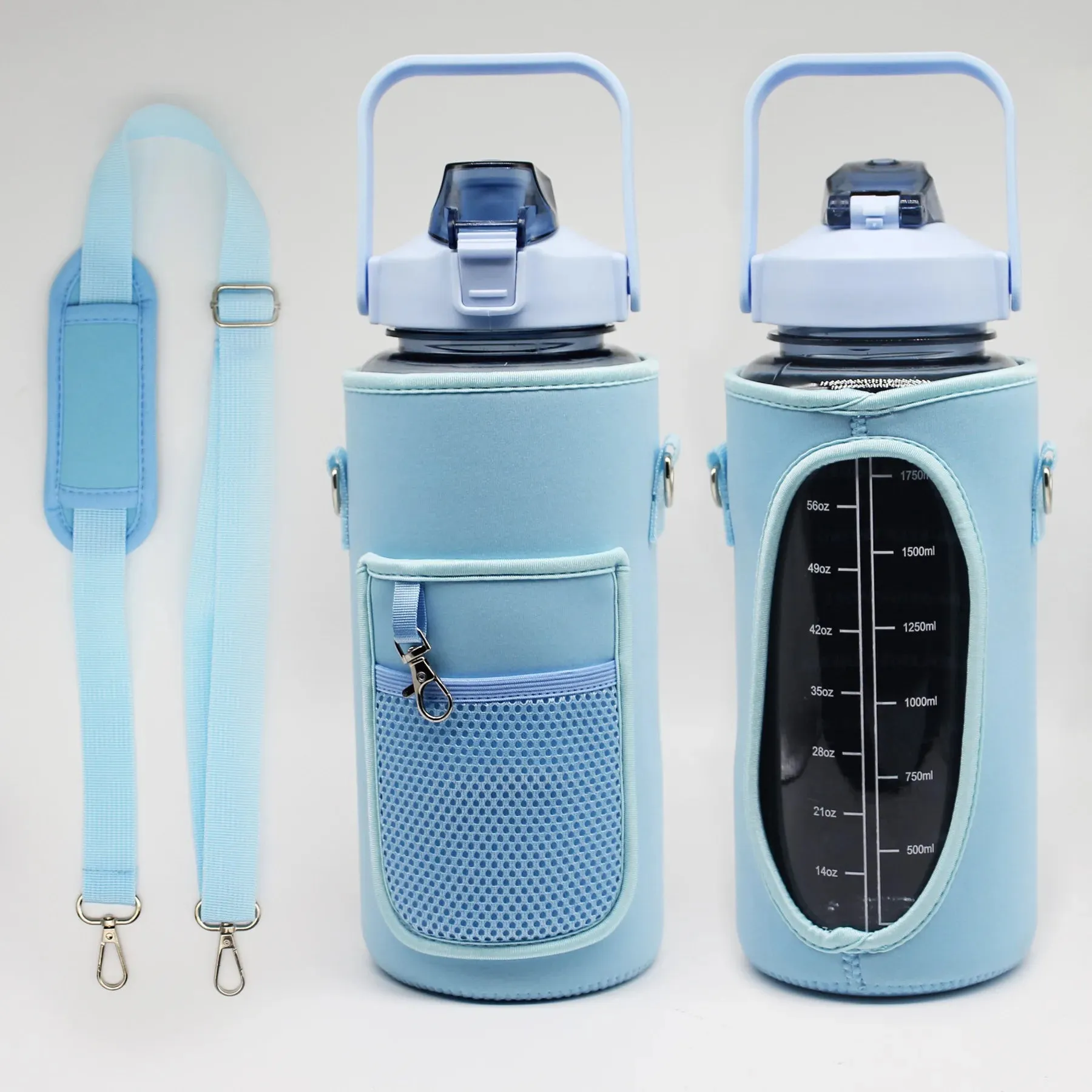 Premium 2L Water Bottle Sleeve with Pop-Up Straw – Leakproof Half Gallon Jug, Insulated Holder, Storage Pockets for Phone, Cards & Keys, Ideal for Gym, Workout & Sports