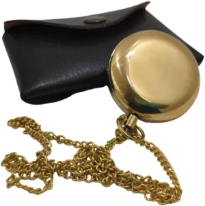 Premium Small Pocket Shiny Brass Compass Push Button Open Personalized Navigation Tool with Leather Case for Hiking Camping Desk Decor Collectible