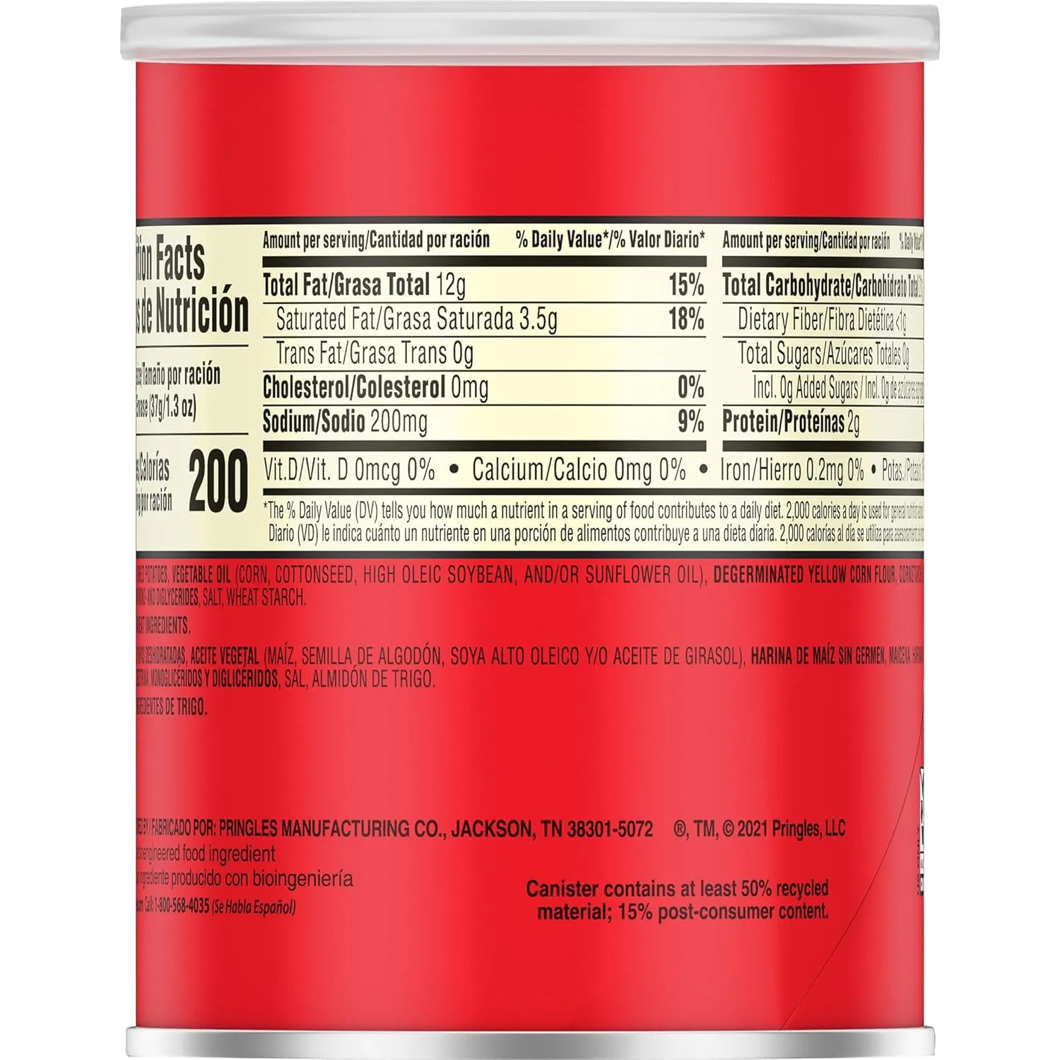 Pringles Potato Crisps Chips, Original, 1.3oz (12 Count)
