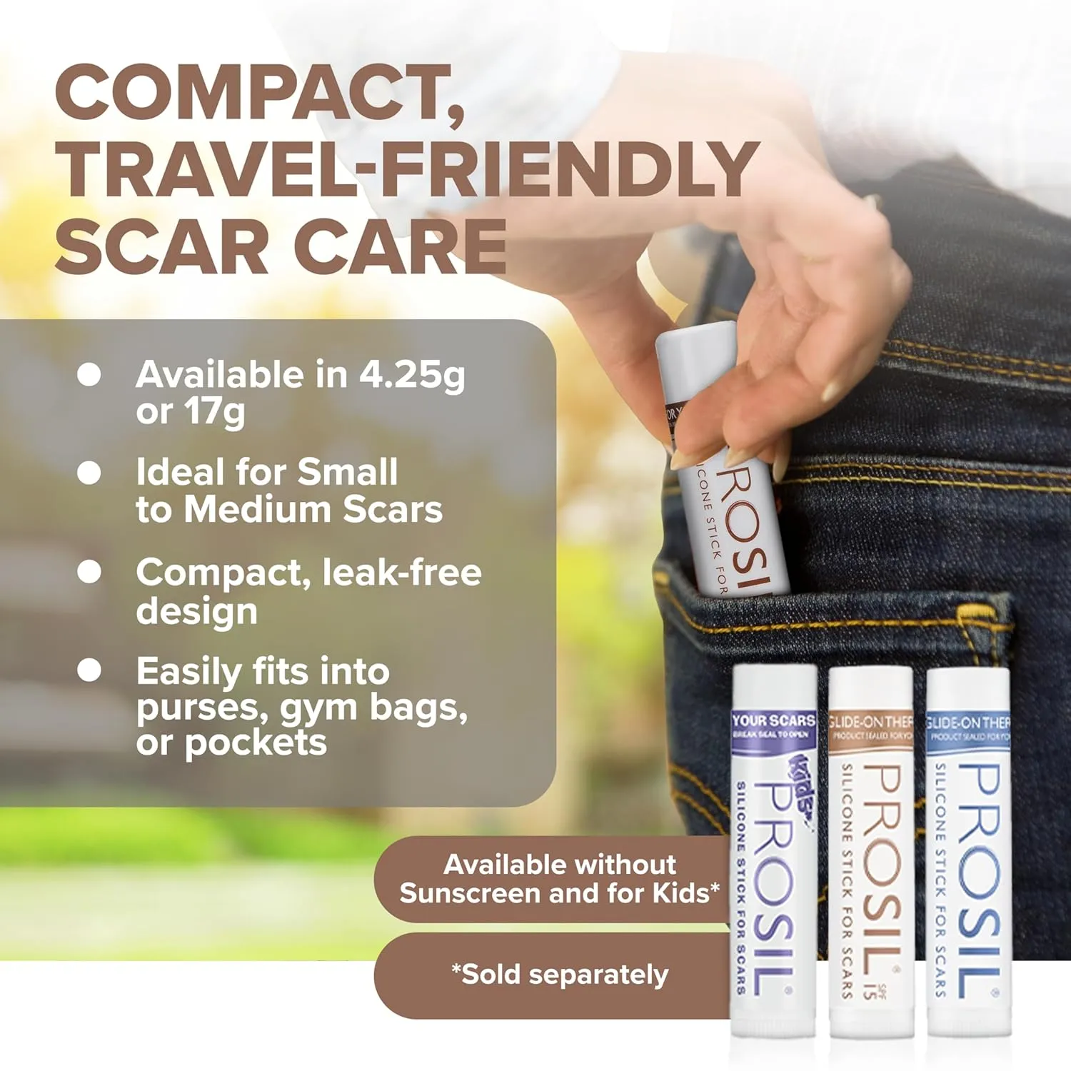 ProSil Silicone Scar Gel Stick with SPF 15 – Patented Scar Treatment in a Mess-Free, Compact Glide-On Stick - Made from Premium-Grade Silicone - Gentle on All Skin Types, Including Kids 4.25g