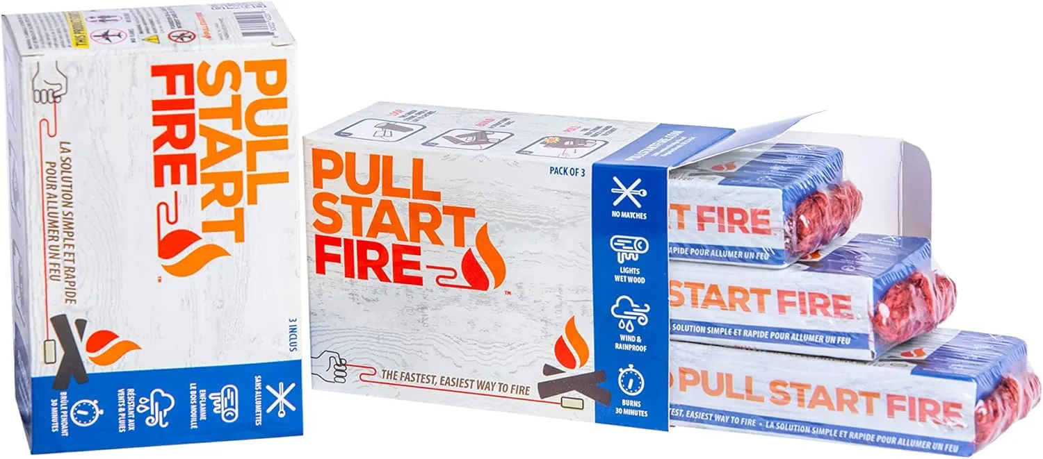 Pull Start Fire Pull String Firestarter | No Matches Required, Fire Starts in Seconds | for Campfires, Grill, Fireplace, BBQ | Lights Wet Wood, Easy to Use, Food Safe and Weather Resistant