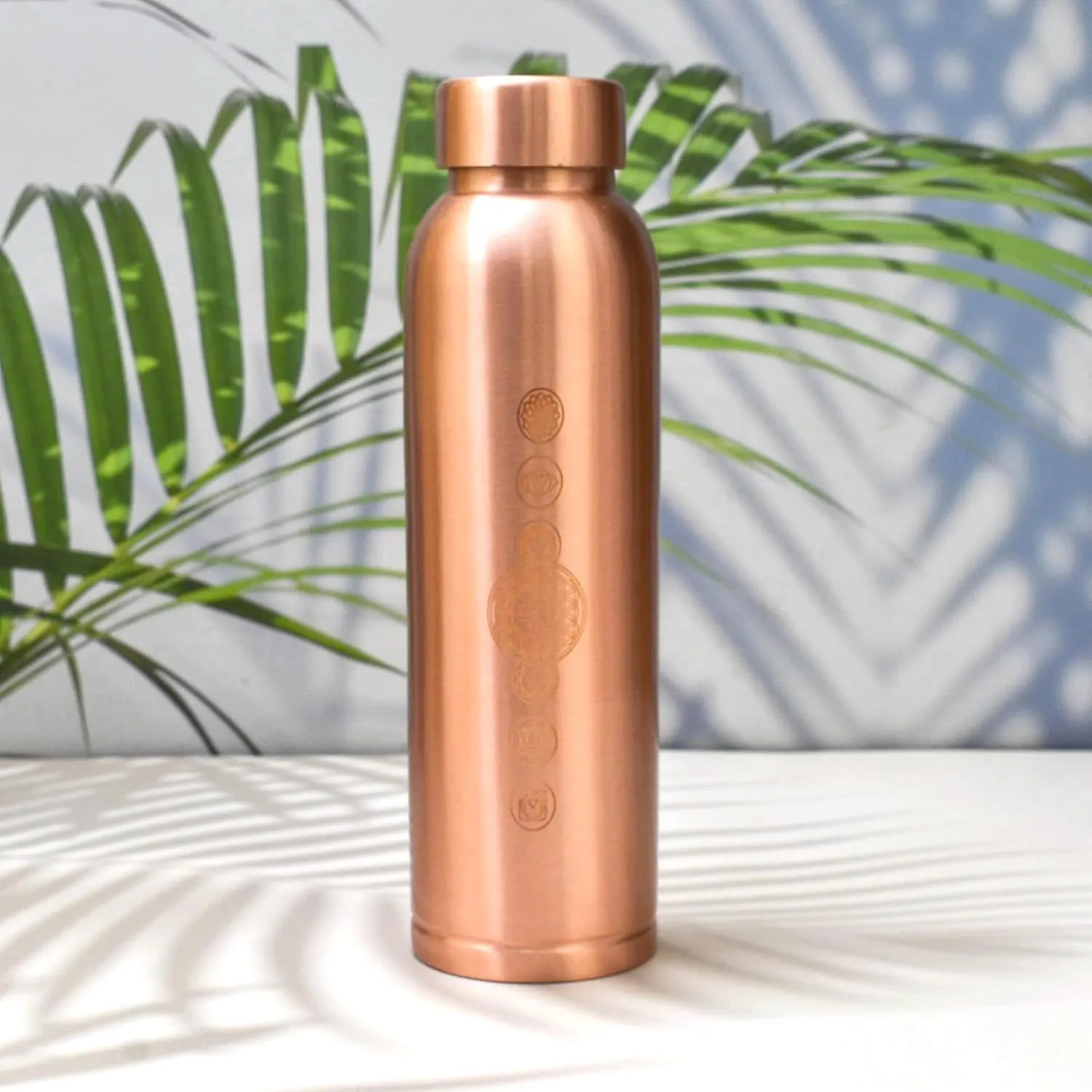 Pure Copper Water Bottle - Seamless Leakproof Water Bottle, Seven Chakra Engraved Ayurvedic Copper Bottle, 1 Litre Metal Water Bottle for Drinking, Includes Carry Bag
