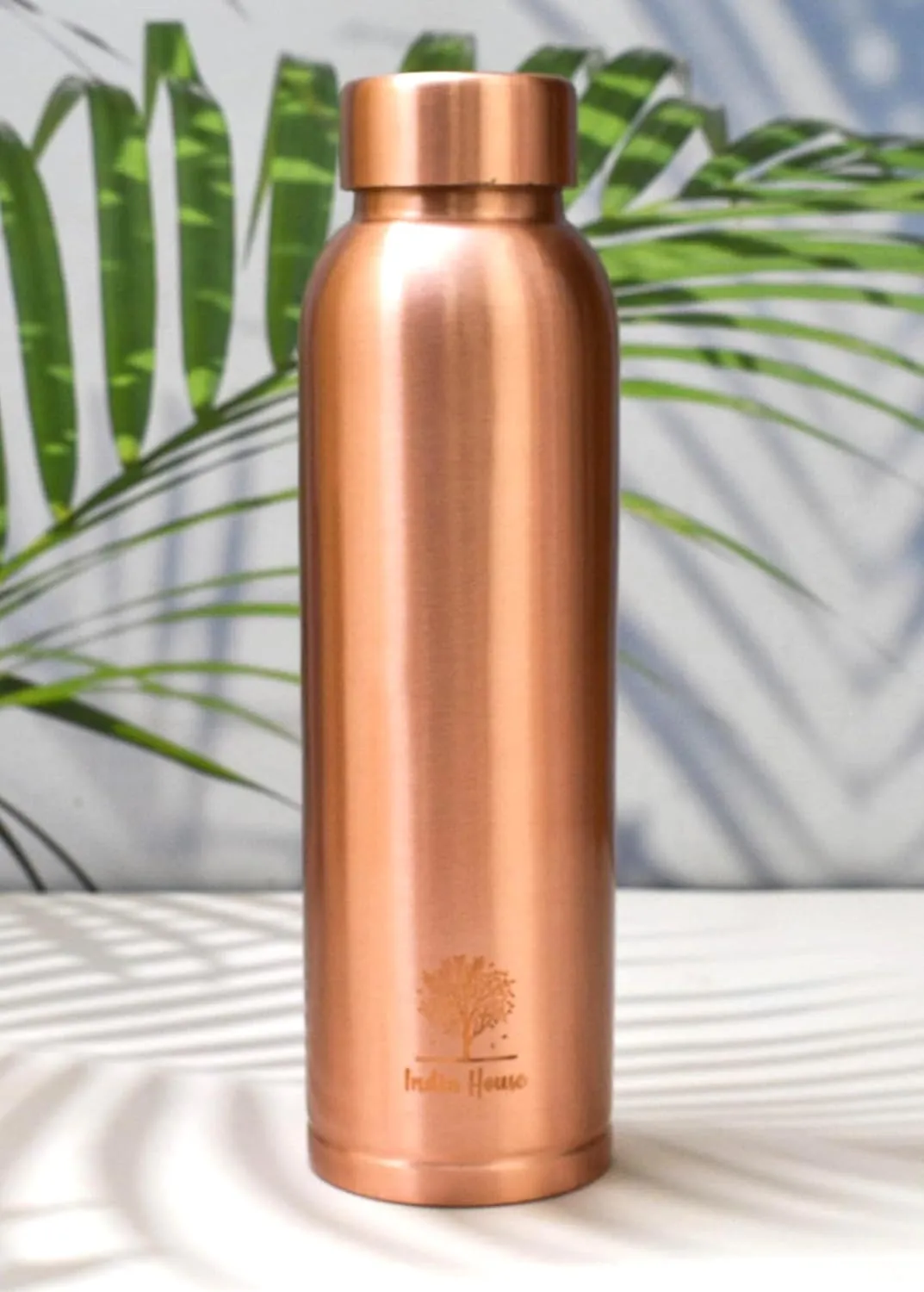 Pure Copper Water Bottle - Seamless Leakproof Water Bottle, Seven Chakra Engraved Ayurvedic Copper Bottle, 1 Litre Metal Water Bottle for Drinking, Includes Carry Bag
