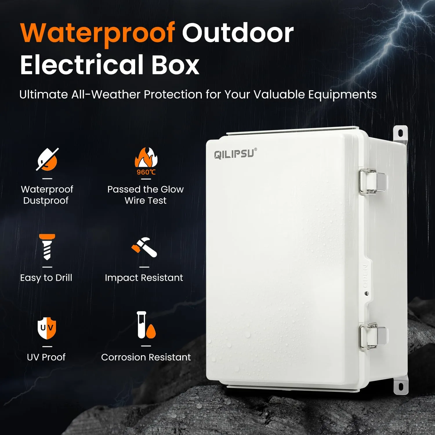 QILIPSU UL94-V0 Outdoor Electrical Box 8.3"x6.3"x3.9" Waterproof Junction Box Weatherproof PC/ABS Alloy Plastic IP66 Project Electric Enclosure Grey Hinged Door