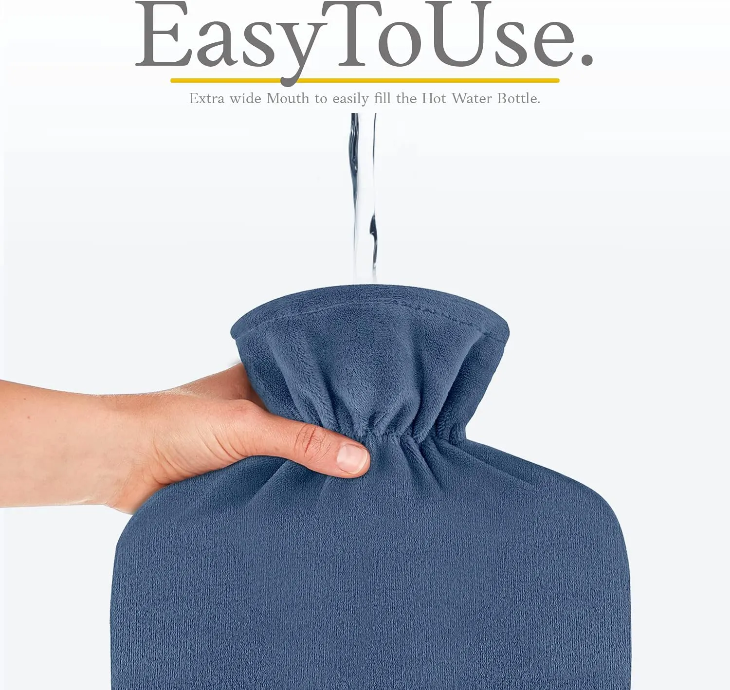 Qomfor Hot Water Bottle with Soft Fleece Cover - 1.8L Large - Premium Hot Water Bag for Pain Relief, Period Cramps, Cozy Nights, Bed Warmer, and Feet Warmer (Dark Blue)