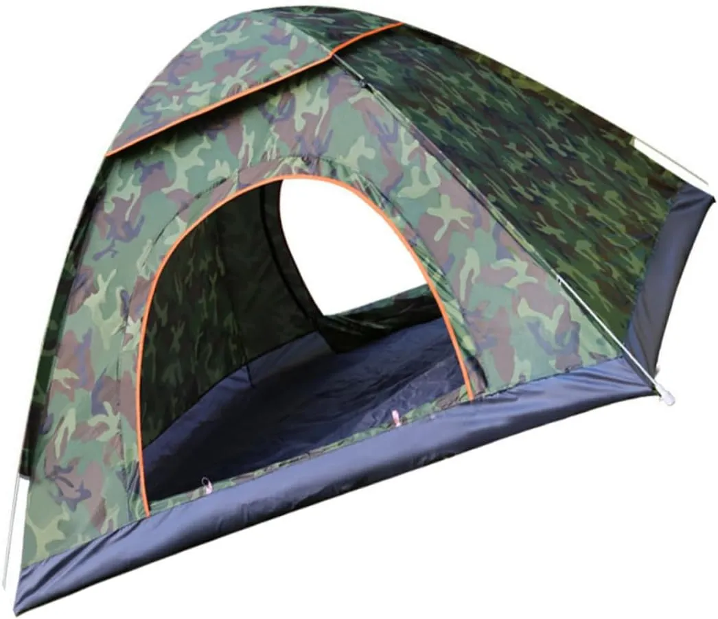 Quick-Open Camouflage Tent 3-4 Person Outdoor Family Tent Windproof Frame Sun Shelter for Beach Camping