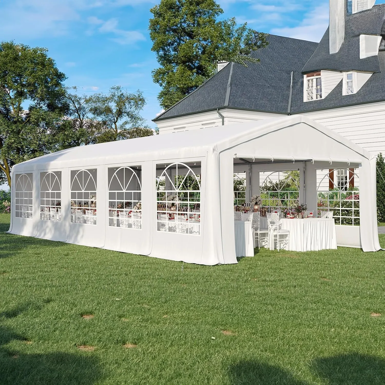 Quictent Premium 16x32 Party Tent Heavy Duty Outdoor Gazebo White Event Shelter Wedding Canopy Tent for Parties Carport BBQ with Removable Sidewall Windows & Storage Bags