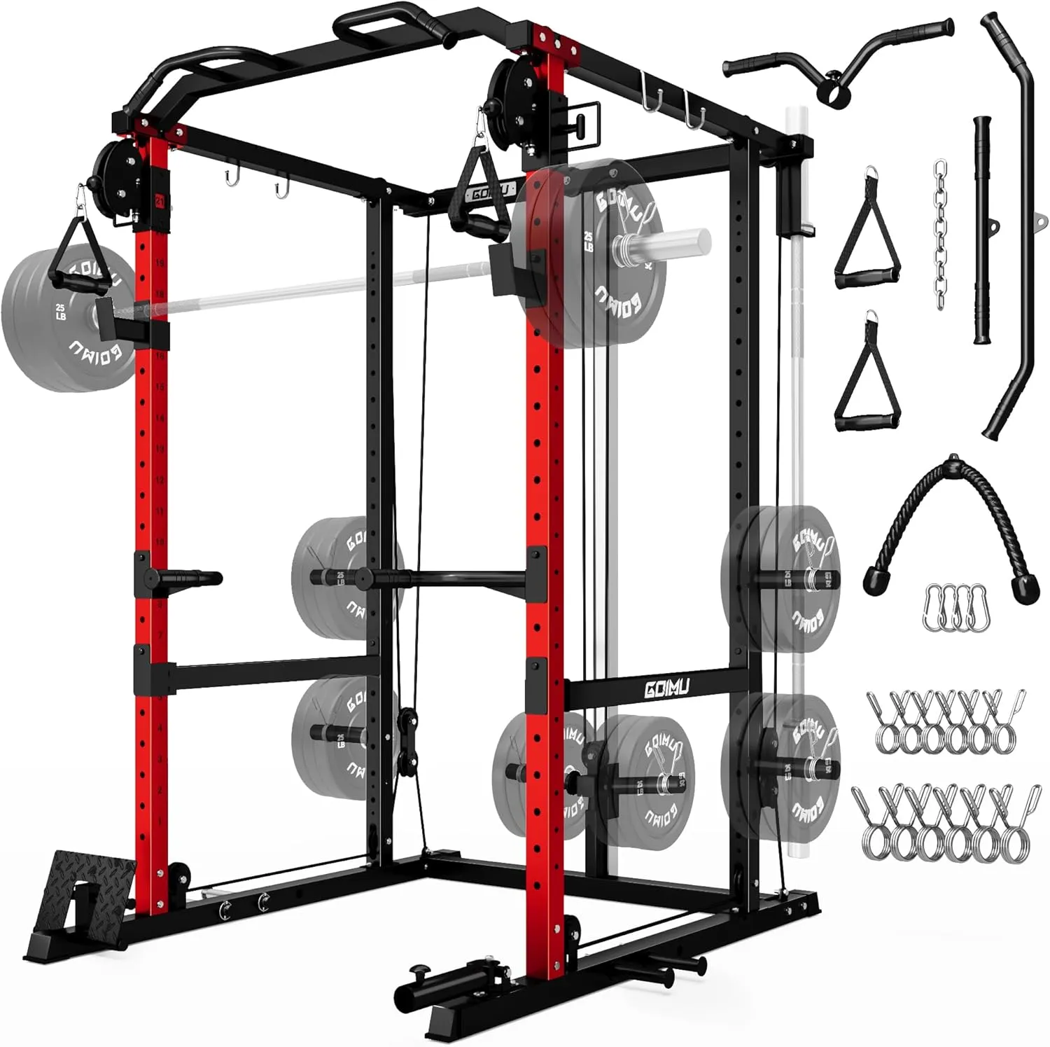 R1-V4 Power Cage Rack, 2000LB Squat Rack with Cable Crossover System, Multi-Function Weight Cage, Home Gym Workout Machine with More Training Attachments