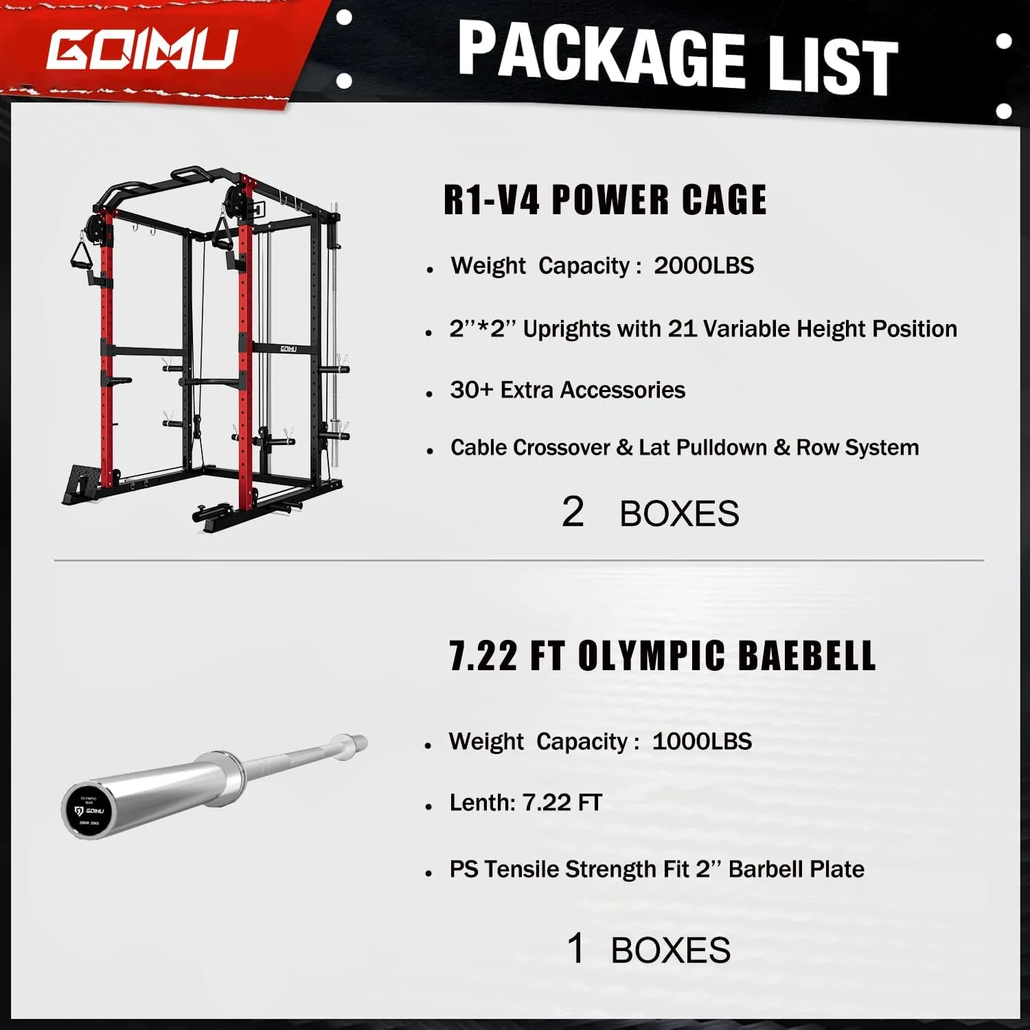 R1-V4 Power Cage Rack, 2000LB Squat Rack with Cable Crossover System, Multi-Function Weight Cage, Home Gym Workout Machine with More Training Attachments