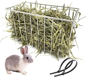 Rabbit Hay Feeder, Stainless Steel Hay Rack for Cage Pet Hay Dispenser Holder Heavy-Duty Metal Super Durable Grass Rack for Adult Rabbit Guinea Pig Chinchilla Bunny 9.8x5.1x5.9 Inch
