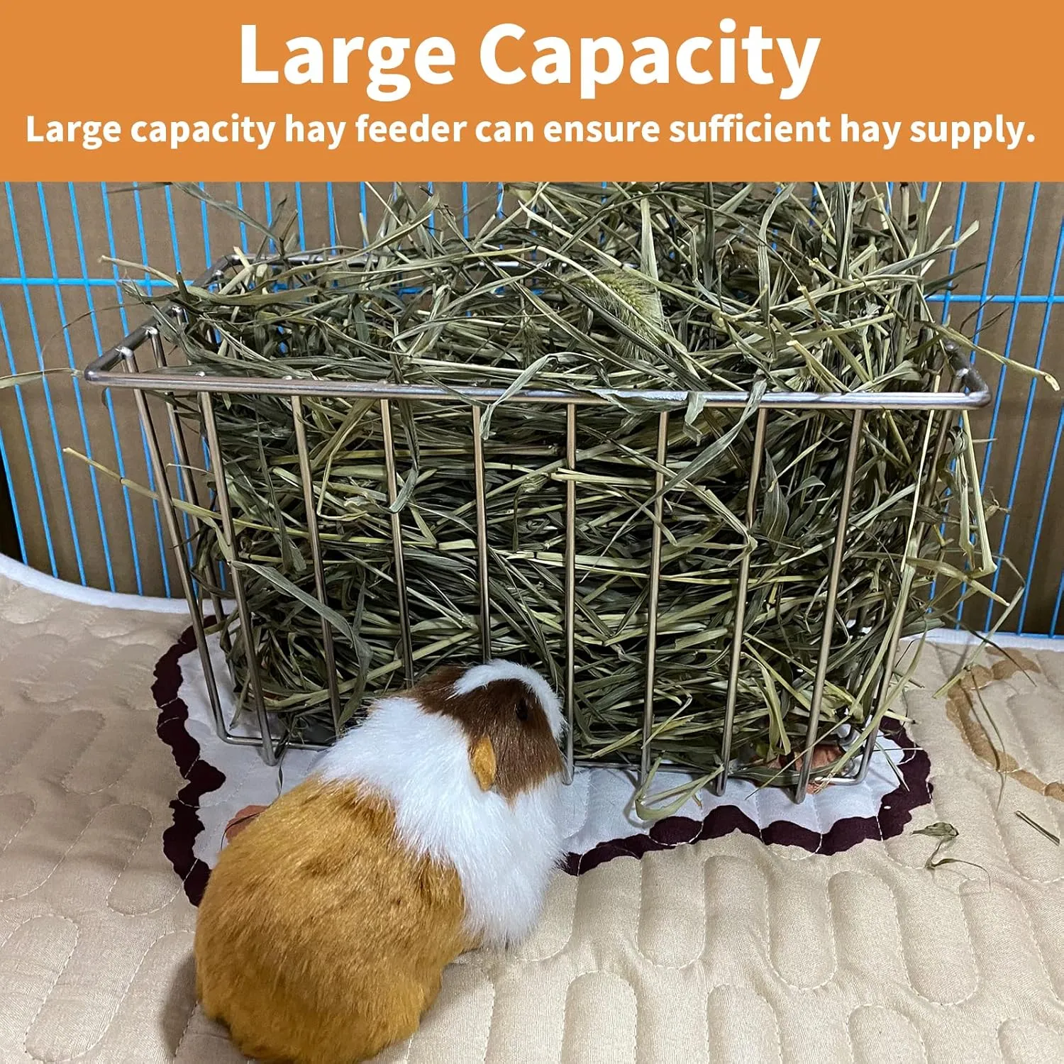 Rabbit Hay Feeder, Stainless Steel Hay Rack for Cage Pet Hay Dispenser Holder Heavy-Duty Metal Super Durable Grass Rack for Adult Rabbit Guinea Pig Chinchilla Bunny 9.8x5.1x5.9 Inch