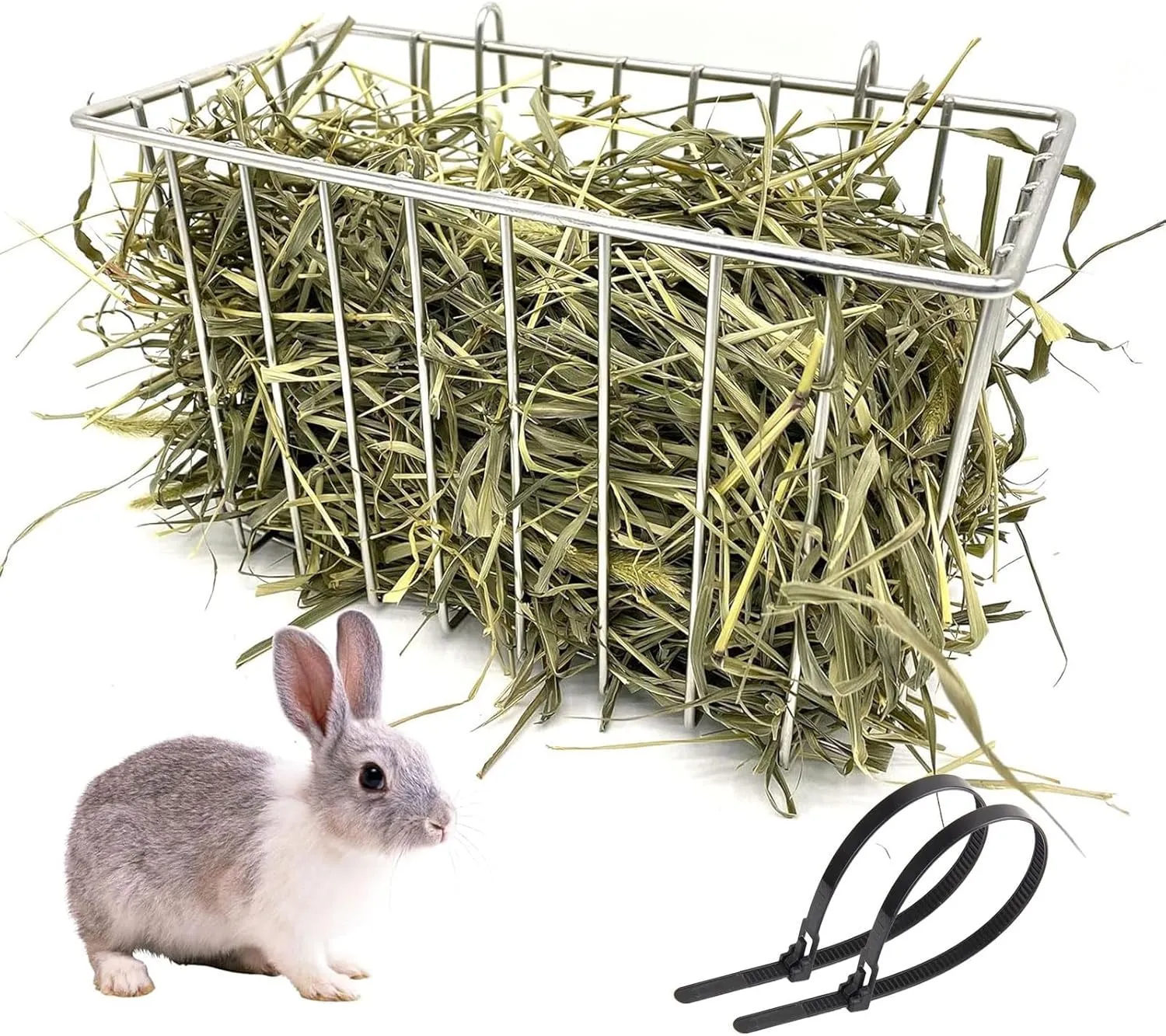 Rabbit Hay Feeder, Stainless Steel Hay Rack for Cage Pet Hay Dispenser Holder Heavy-Duty Metal Super Durable Grass Rack for Adult Rabbit Guinea Pig Chinchilla Bunny 9.8x5.1x5.9 Inch