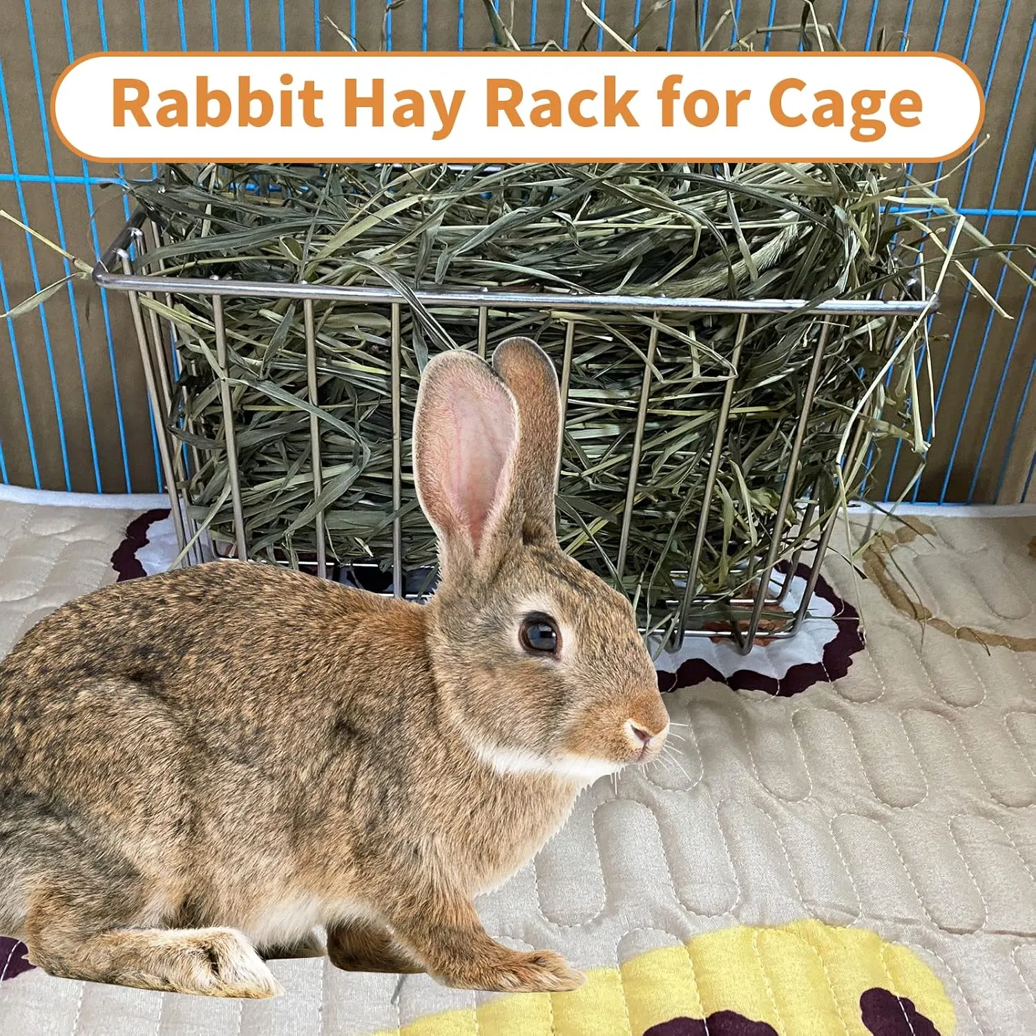 Rabbit Hay Feeder, Stainless Steel Hay Rack for Cage Pet Hay Dispenser Holder Heavy-Duty Metal Super Durable Grass Rack for Adult Rabbit Guinea Pig Chinchilla Bunny 9.8x5.1x5.9 Inch
