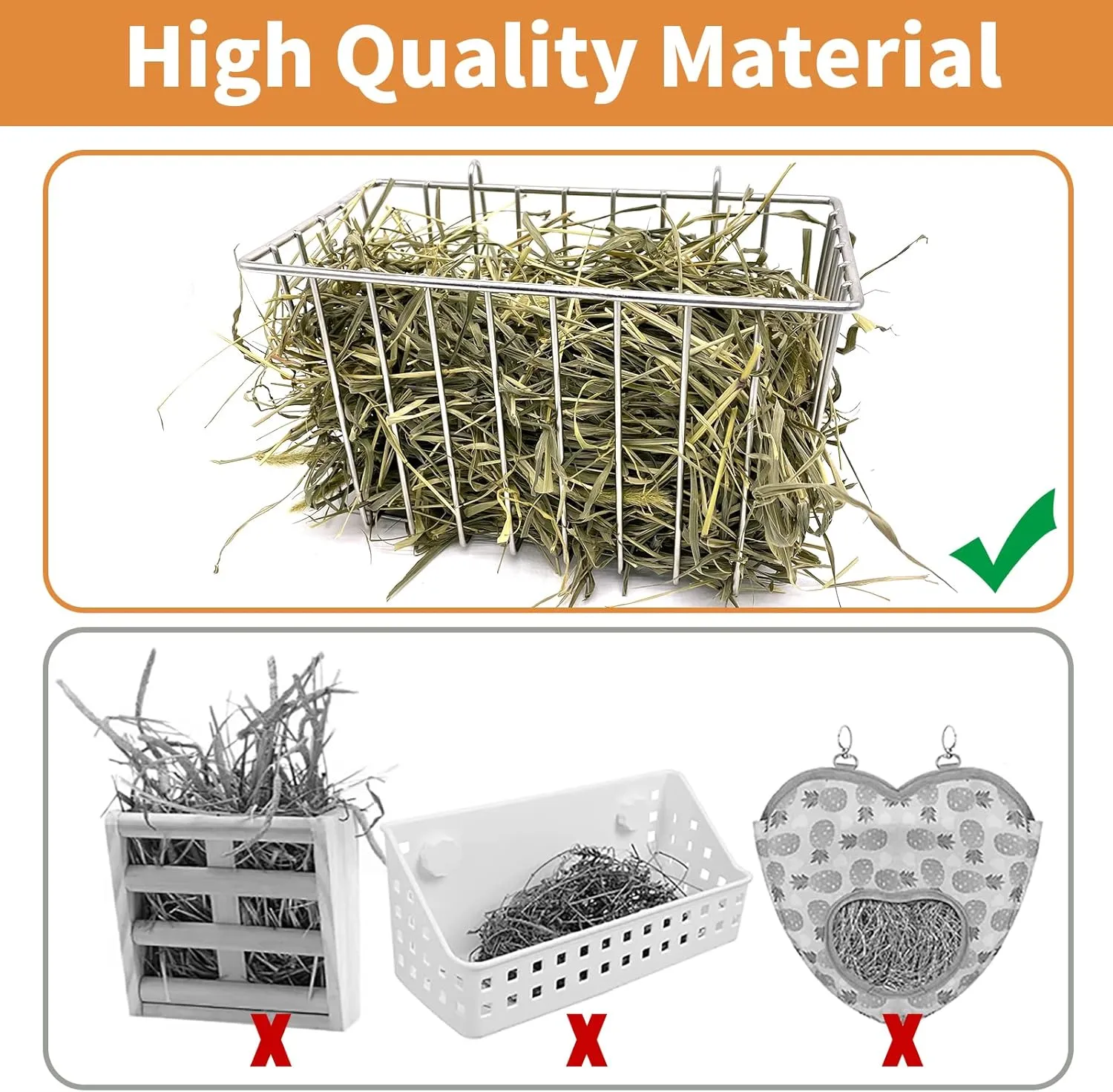 Rabbit Hay Feeder, Stainless Steel Hay Rack for Cage Pet Hay Dispenser Holder Heavy-Duty Metal Super Durable Grass Rack for Adult Rabbit Guinea Pig Chinchilla Bunny 9.8x5.1x5.9 Inch
