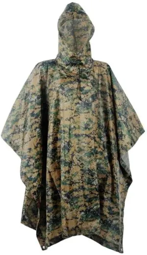 Raincoat Outdoor Hooded Breathable Rainwear Army Tactical Raincoat Camping Hiking Birdwatching Suit Travel Rain Gears (Color : US Woodland Digital, Size : One Size)