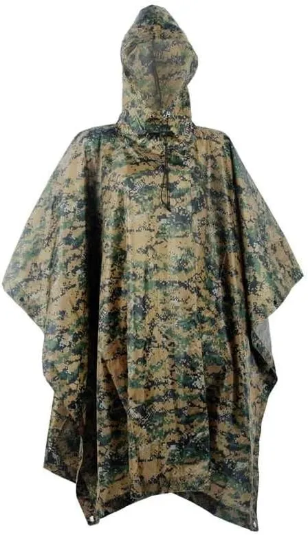 Raincoat Outdoor Hooded Breathable Rainwear Army Tactical Raincoat Camping Hiking Birdwatching Suit Travel Rain Gears (Color : US Woodland Digital, Size : One Size)