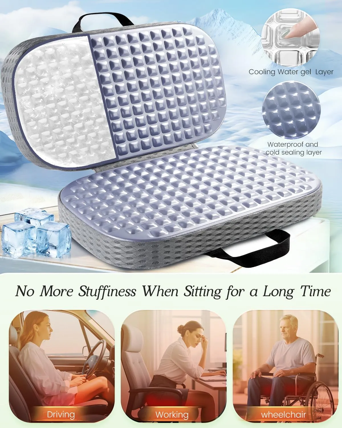 Rapid Cooling Travel Airplane Seat Cushion for Long Flights, Waterproof Stadium Portable Memory Foam Seat Cushion for Kayaking, Camping, Bleachers, Car, Folding Chair Pads for Tailbone Sciatica Pain
