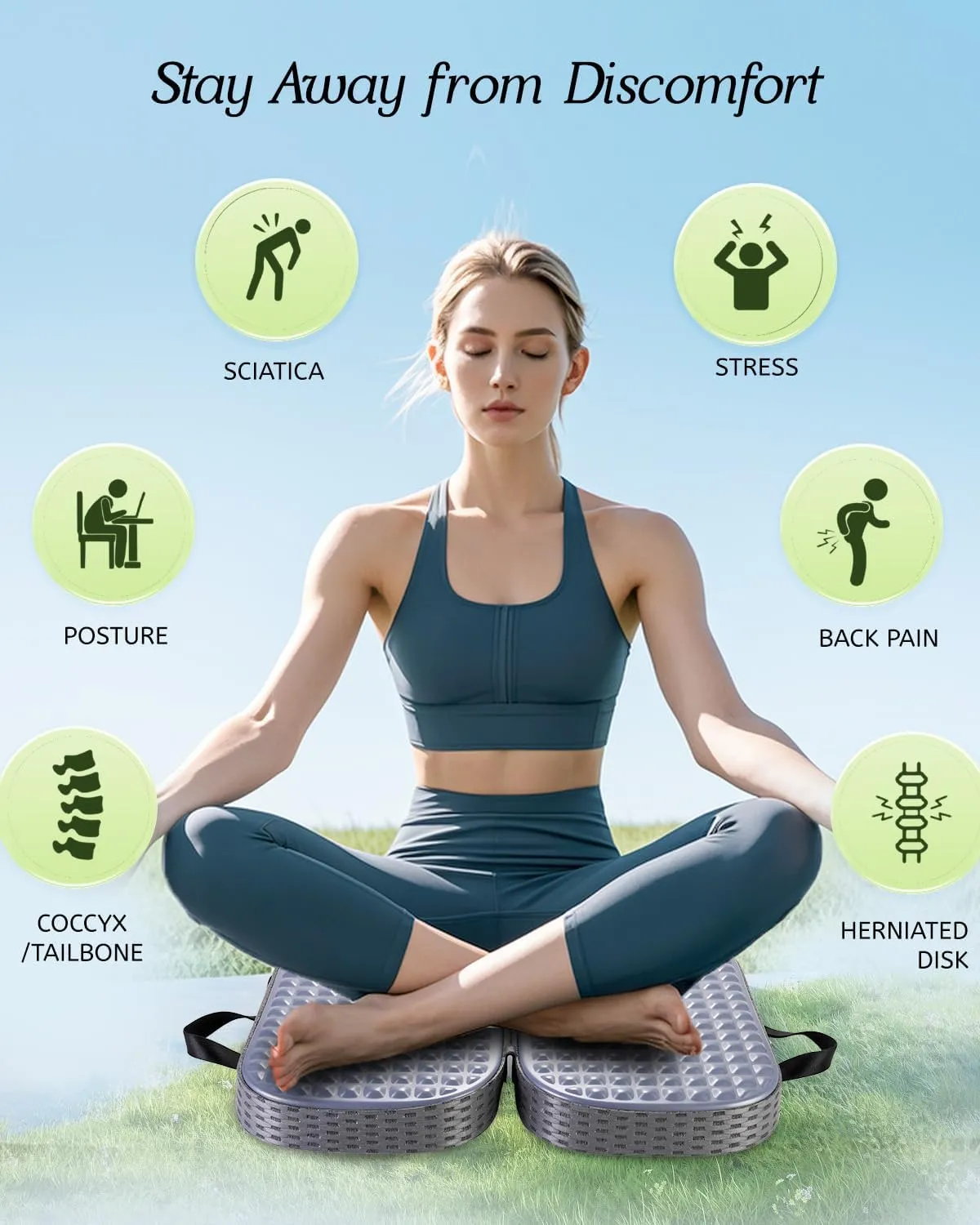 Rapid Cooling Travel Airplane Seat Cushion for Long Flights, Waterproof Stadium Portable Memory Foam Seat Cushion for Kayaking, Camping, Bleachers, Car, Folding Chair Pads for Tailbone Sciatica Pain